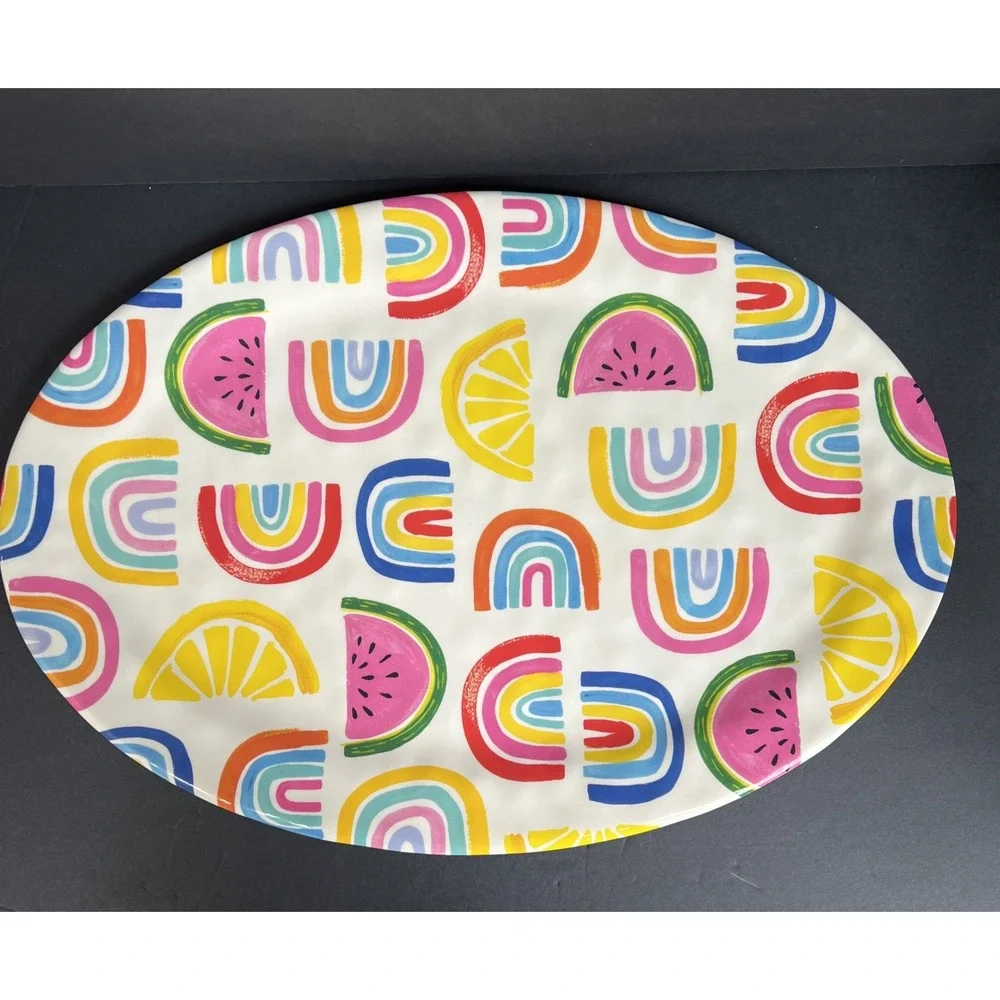 Rainbow XL Watermelon Summertime Serving Tray Melamine Platter Appetizer 20
